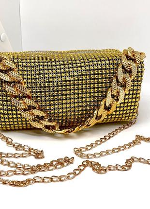 Жіноча сумка клатч крос боді золота металеві паєтки вечірня святкова ефектна