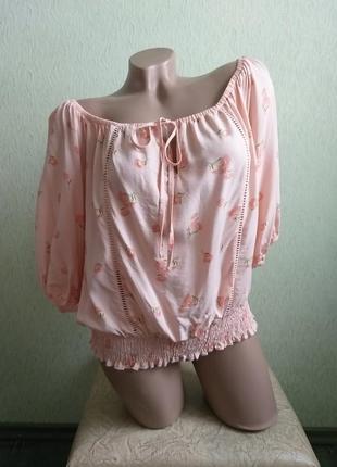 Топ. блуза с напуском. туника. в цветочек. персиковый, нежно-коралловый, розовый.1 фото