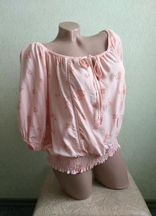 Топ. блуза с напуском. туника. в цветочек. персиковый, нежно-коралловый, розовый.2 фото