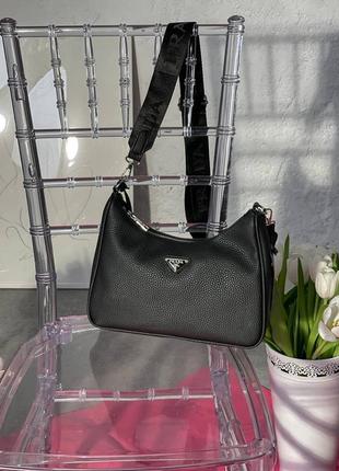 Женская сумка prada big re-edition 2005 black leather люкс качество