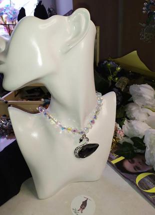 Swan rainbow "swarovski" necklace with avrora borealis5 фото