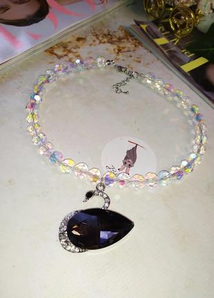 Swan rainbow "swarovski" necklace with avrora borealis4 фото