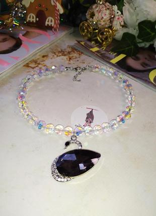 Swan rainbow "swarovski" necklace with avrora borealis2 фото