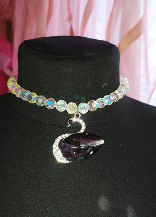 Swan rainbow "swarovski" necklace with avrora borealis9 фото
