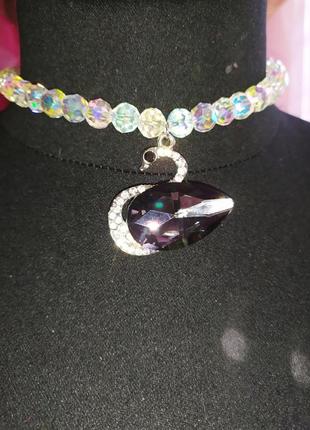 Swan rainbow "swarovski" necklace with avrora borealis10 фото
