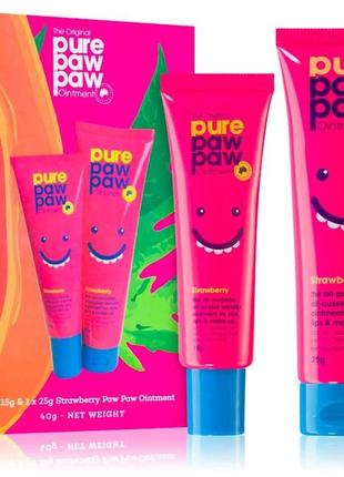 Набір відновлюючих бальзамів для губ pure paw paw duo strawberry 15g+25g