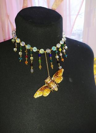 Rainbow necklace gold fly4 фото