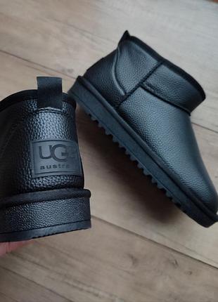 Черные кожаные угги ботинки автоледи дутики короткие низкие ugg кожа натуральные