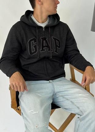 Чоловічі худі на замку «gap logo fleece zip hoodie «new charcoal grey»