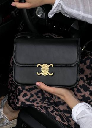 Женская сумка celine teen triomphe bag in shiny calfskin black люкс качество