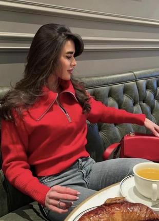 Трендовый червоний светр джемпер zara