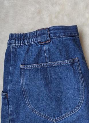 Синие широкие джинсовые шорты прямые плотные мом высокая талия посадка батал большого размера10 фото