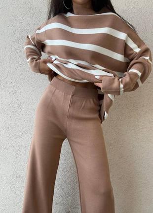 Костюм теплый прогулочный вязаный свитер брюки брючный4 фото