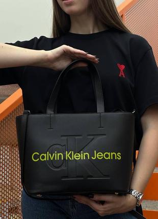 Женская сумка calvin klein tote bag black yellow люкс качество4 фото