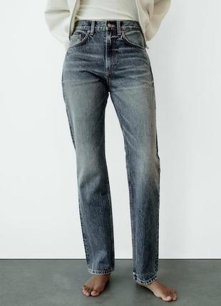 Прямые джинсы на высокой посадке straight-fit zara2 фото