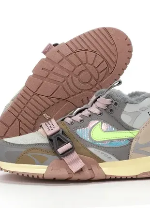 Nike air trainer 1 sp grey beige pink серые зима winter ❄️ теплые зимние ботинки сапоги fur мех ☔️2 фото