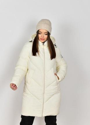 Очень теплый пуфер пальто пуховик молодежный прямого кроя на био-пухе 44-54 размеры разные цвета молочний2 фото
