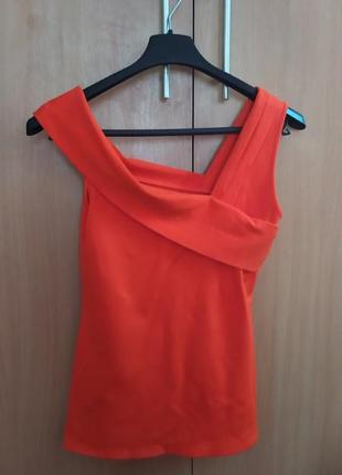 Яскравий жіночий асиметричний топ karen millen неоновий блуза майка стильный женский ассиметричный топ неоновый оранжевый морковный1 фото