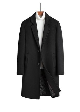 Пальто чоловіче класичне з вовни утеплене чорне4 фото