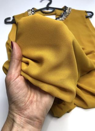 Праздничная блуза горчичного цвета (шифон на подкладке)5 фото