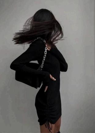 Платье в рубчик черная или кофе с кулиской5 фото