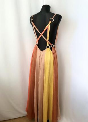 Asos нарядное платье макси с кольцами желтая рыжая разноцветная богиня афродита летняя с открытой спинкой колорблок5 фото