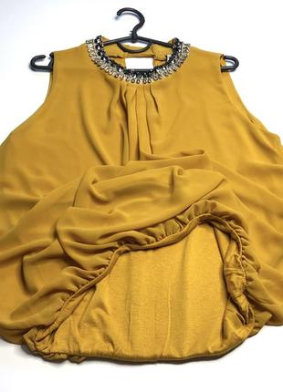 Праздничная блуза горчичного цвета (шифон на подкладке)4 фото