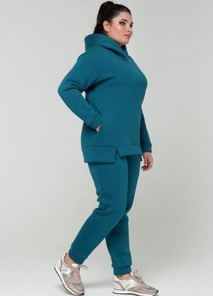Теплий спортивний костюм на флісі з турецької тканини великих розмірів 50-60 різні кольори бірюзовий