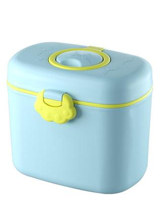 Контейнер для зберігання дитячої сухої суміші 550 мл з мірною ложечкою та виделкою блакитний1 фото