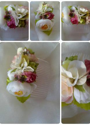 Весільний квітковий гребінь, шпилька з квітами купити, вінок з квітами,шпилька з квітами,аксесуар1 фото
