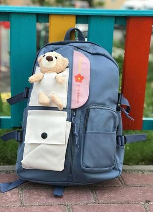 Школьный рюкзак с игрушкой желтый/ мятный/синий6 фото
