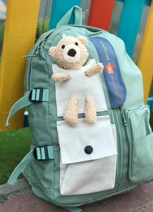 Школьный рюкзак с игрушкой желтый/ мятный/синий4 фото