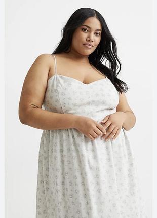 Льняная сукня в квітковий принт довга