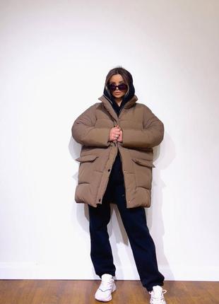 Женская теплая зимняя объемная куртка пуффер из плащевки оверсайз5 фото