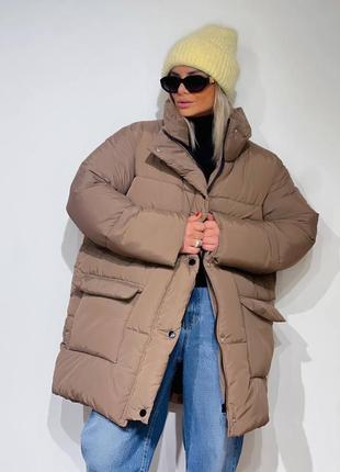Женская теплая зимняя объемная куртка пуффер из плащевки оверсайз