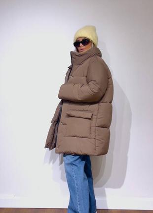 Женская теплая зимняя объемная куртка пуффер из плащевки оверсайз4 фото