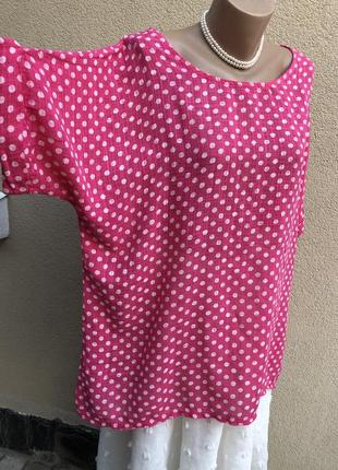 Легкая,розовая блуза- реглан,рубаха в горохи,вискоза-хлопок,большой размер5 фото