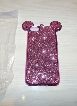 Чохол із кристалами для iphone 7/8 mickey mouse shiny pink6 фото