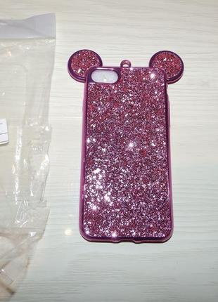Чехол с кристаллами для iphone 7 /8 mickey mouse  shiny pink7 фото