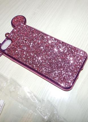 Чехол с кристаллами для iphone 7 /8 mickey mouse  shiny pink2 фото