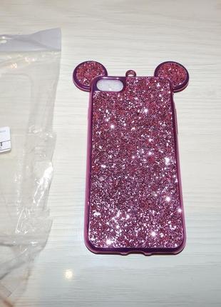 Чехол с кристаллами для iphone 7 /8 mickey mouse  shiny pink8 фото