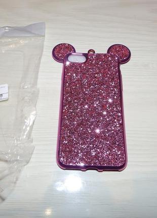 Чехол с кристаллами для iphone 7 /8 mickey mouse  shiny pink9 фото