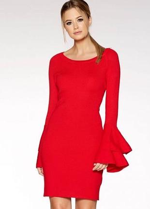 Платье красное с рукавами клеш мини платье по фигуре