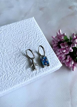 Асимметричные серьги подвески «навес чемодан» серебро