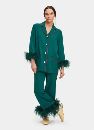 Комплект party pajama зі зйомним пір’ям у темно-зеленому2 фото