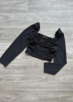 Стильная праздничная блуза топ укороченная жатка драпировка misspap 36/s3 фото