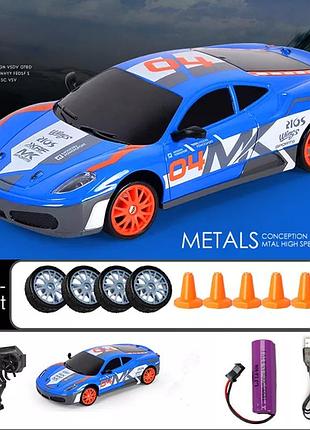 Игрушечная машинка для дрифта на радиоуправлении hb toys ferrari  4wd  масштаб 1:24 синий