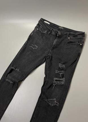 Чорні рвані джинси jack&jones, джек джонс, з порваностями, рваностями, потертостями, однотонні, базові2 фото