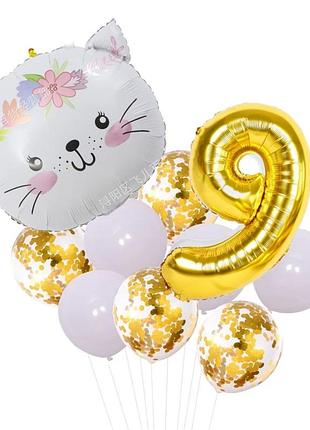 Набор воздушных шариков кошечка с цифрой