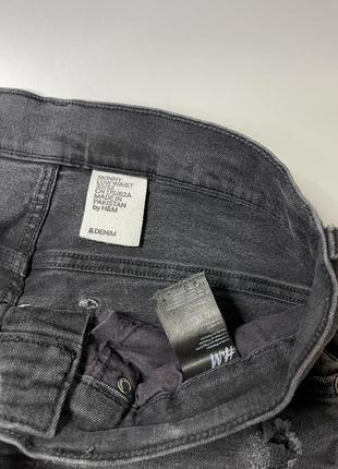 Чорні - темно сірі джинси h&m denim з потертостями, порваностями, ейчендем, рвані, потерті, скінні, облягаючі6 фото